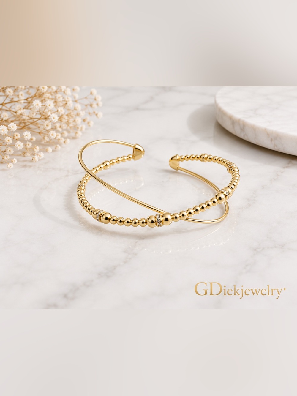 Goldfilled Beaded Double-Row Cuff Bracelet by
